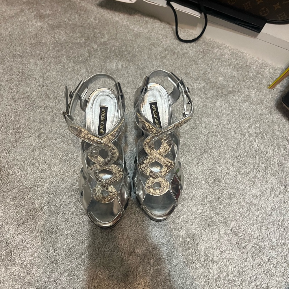 Roberto Cavalli Silver Platform Shoes